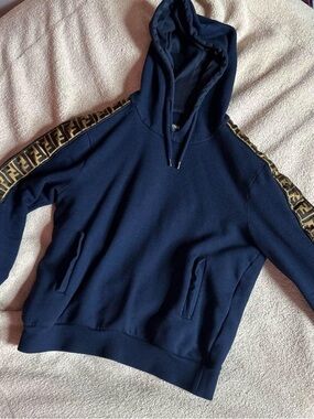 Fendi Navy Pullover Hoodie with FF Details